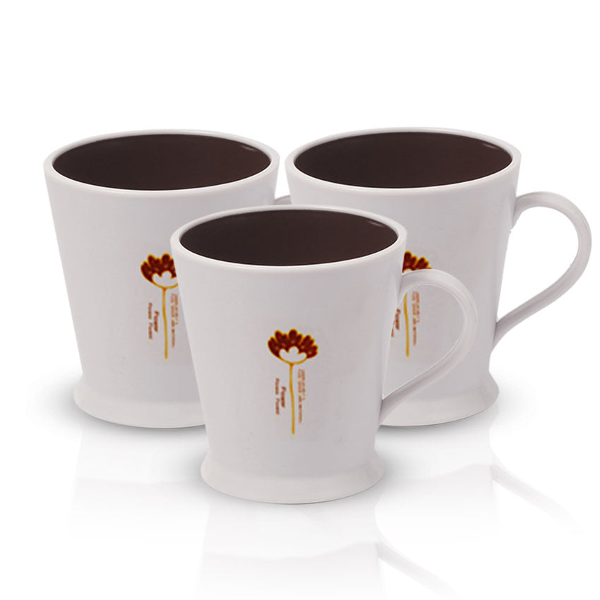 Flower Mug Pack of 3 - (250ml) Brown