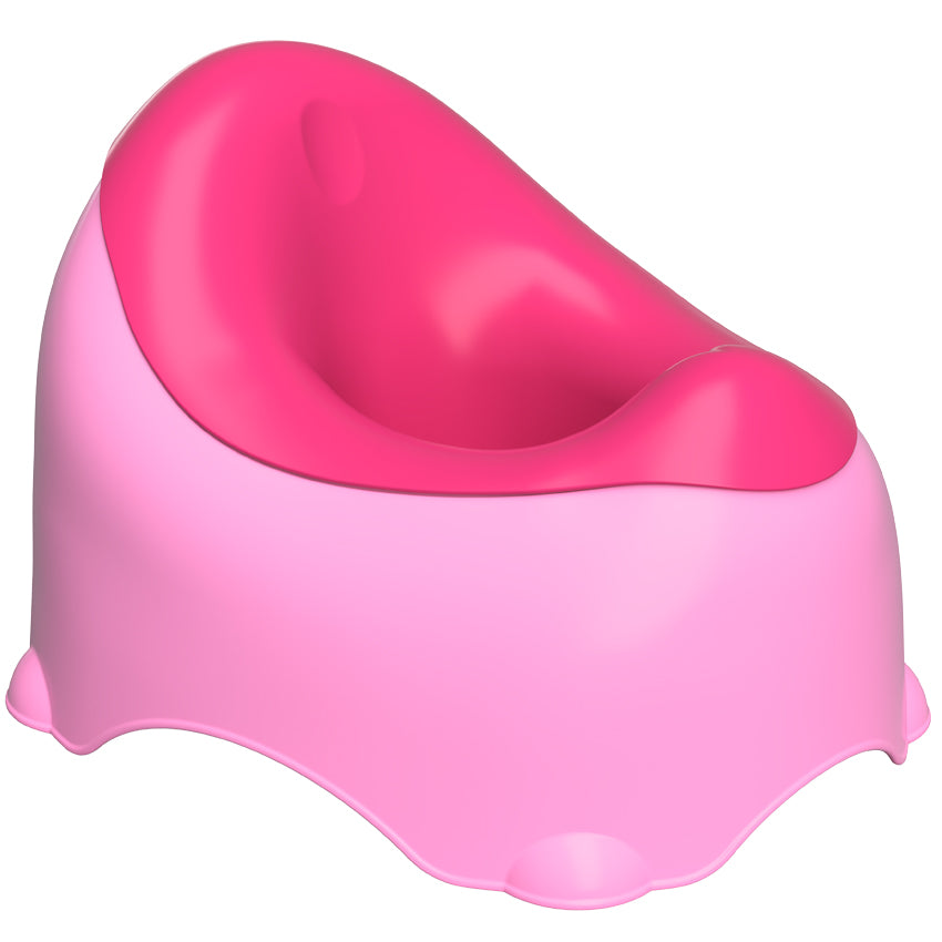 A Pink baby potty training seat designed for children above 18 months.