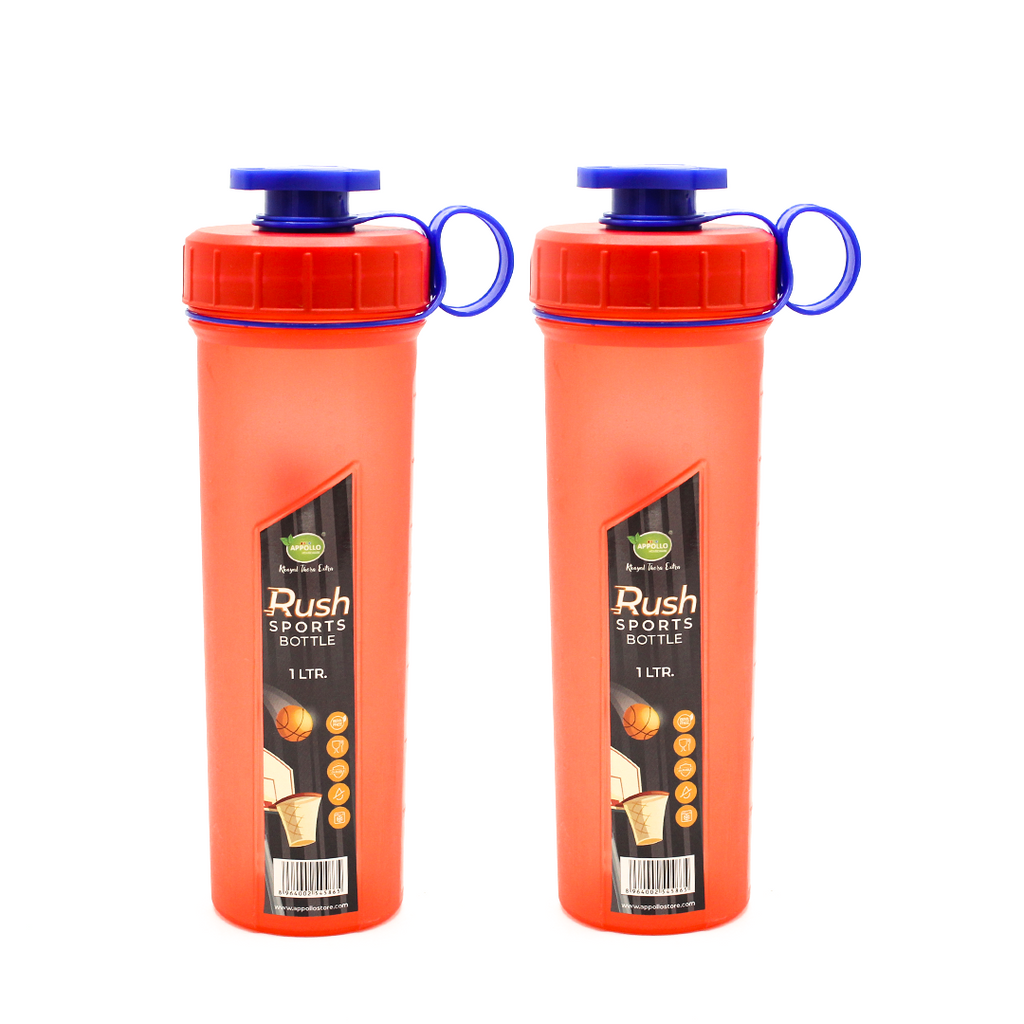 Rush Sports Water Bottle – 800ml & 1L sizes with twist-lock cap, spill-proof spout, and handle. Perfect for padel, cricket, football, gym, and indoor games